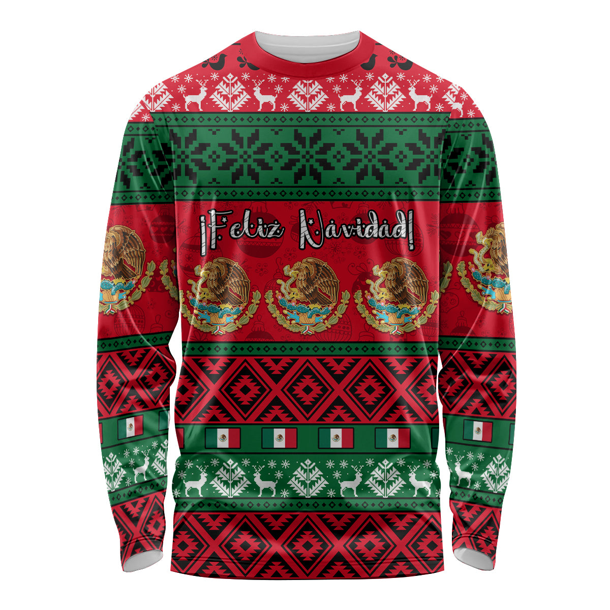 Personalised Mexico Christmas Long Sleeve Shirt Feliz Navidad Mexican Pattern - Wonder Print Shop