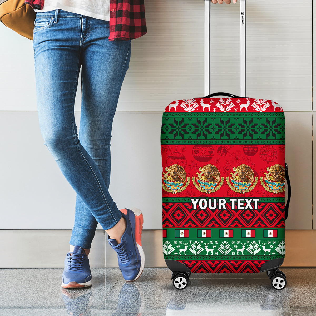 Personalised Mexico Christmas Luggage Cover Feliz Navidad Mexican Pattern - Wonder Print Shop
