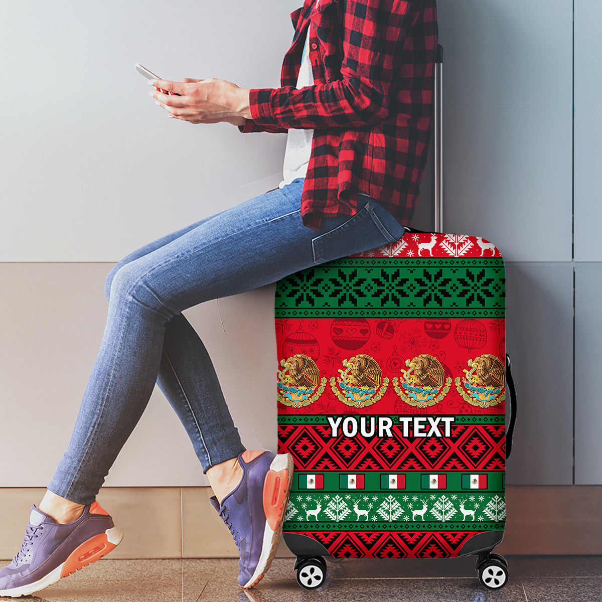 Personalised Mexico Christmas Luggage Cover Feliz Navidad Mexican Pattern - Wonder Print Shop