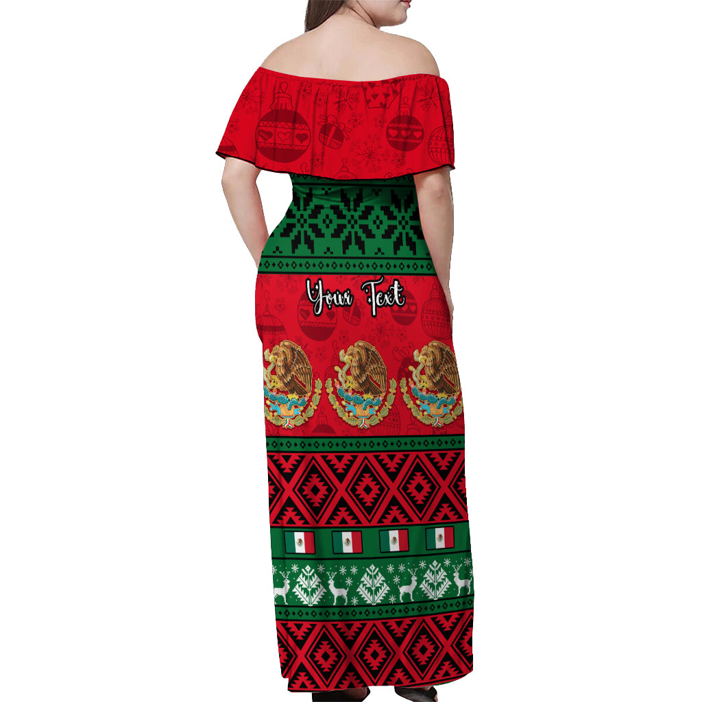 Personalised Mexico Christmas Off Shoulder Maxi Dress Feliz Navidad Mexican Pattern - Wonder Print Shop