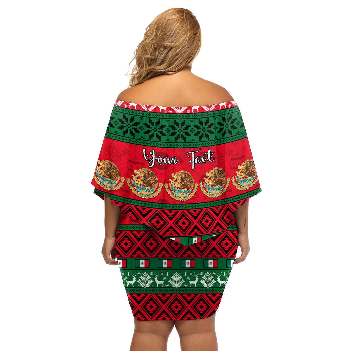 Personalised Mexico Christmas Off Shoulder Short Dress Feliz Navidad Mexican Pattern - Wonder Print Shop