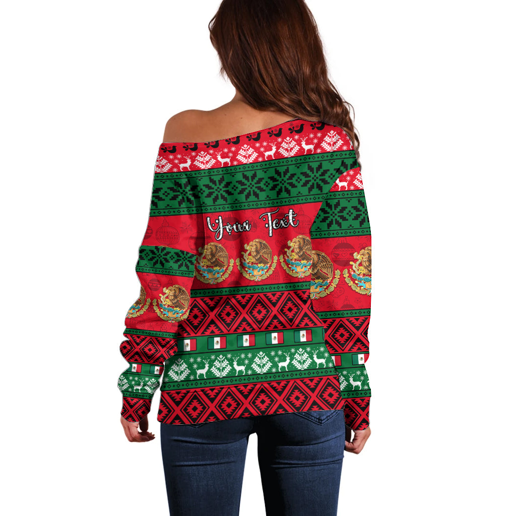Personalised Mexico Christmas Off Shoulder Sweater Feliz Navidad Mexican Pattern - Wonder Print Shop