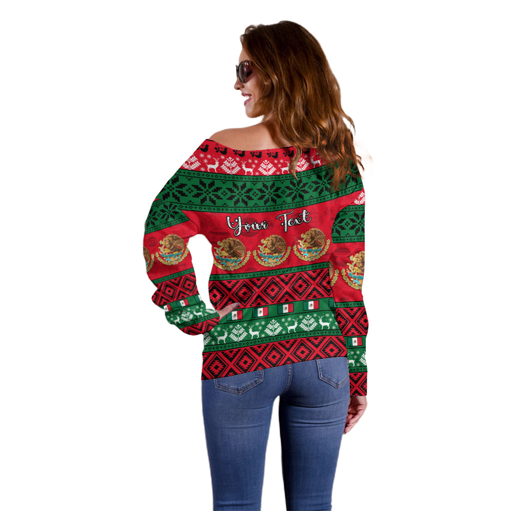 Personalised Mexico Christmas Off Shoulder Sweater Feliz Navidad Mexican Pattern - Wonder Print Shop
