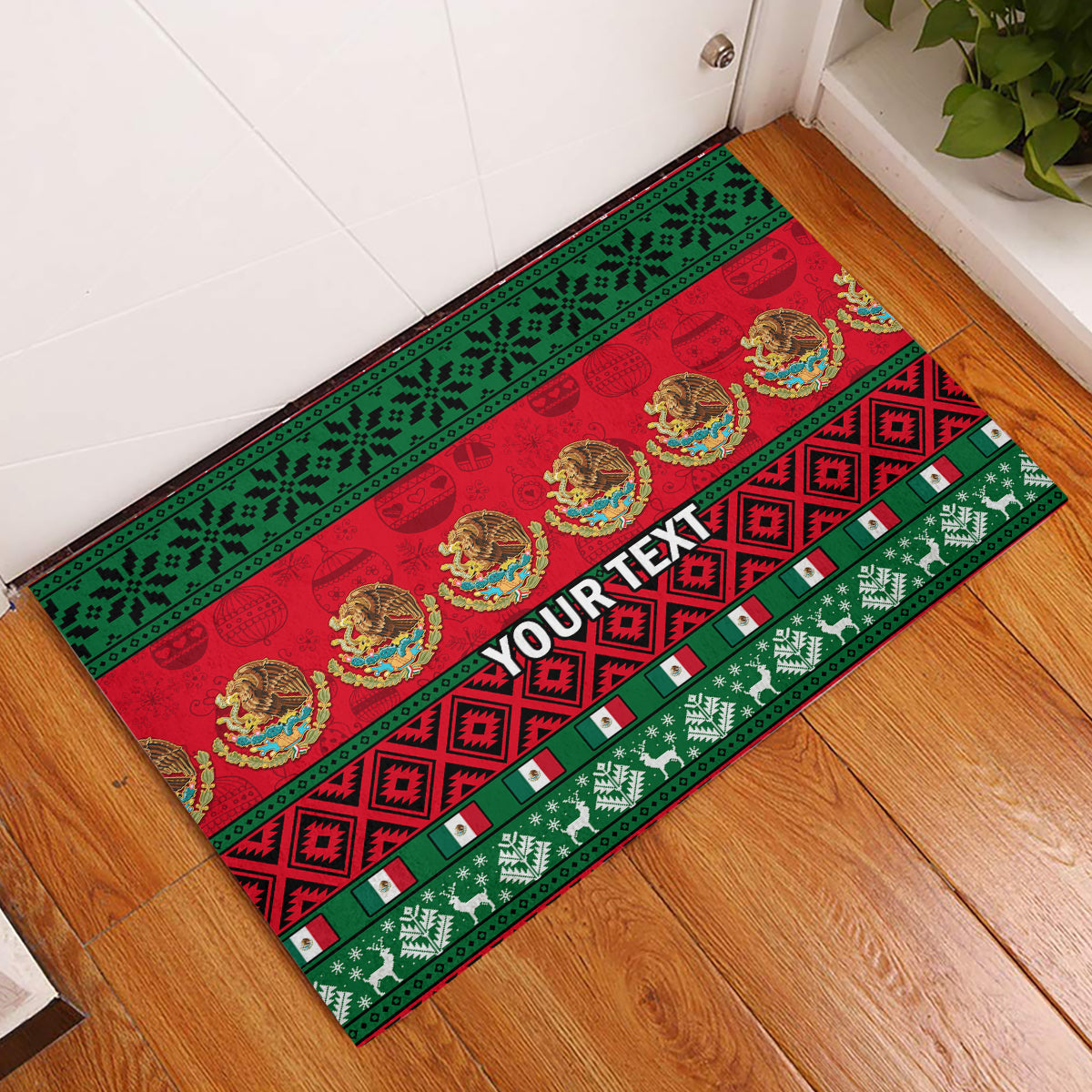 Personalised Mexico Christmas Rubber Doormat Feliz Navidad Mexican Pattern - Wonder Print Shop