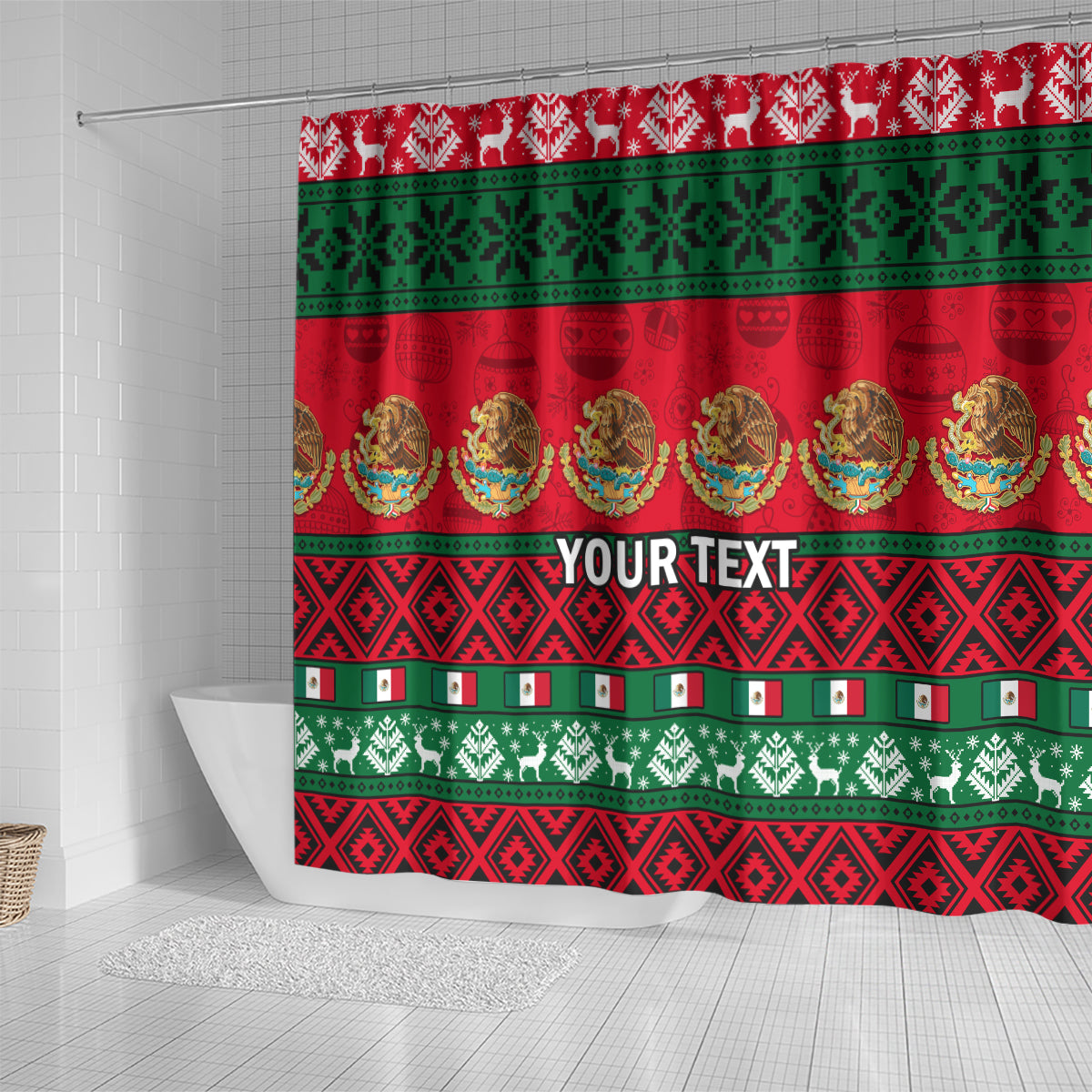 personalised-mexico-christmas-shower-curtain-feliz-navidad-mexican-pattern