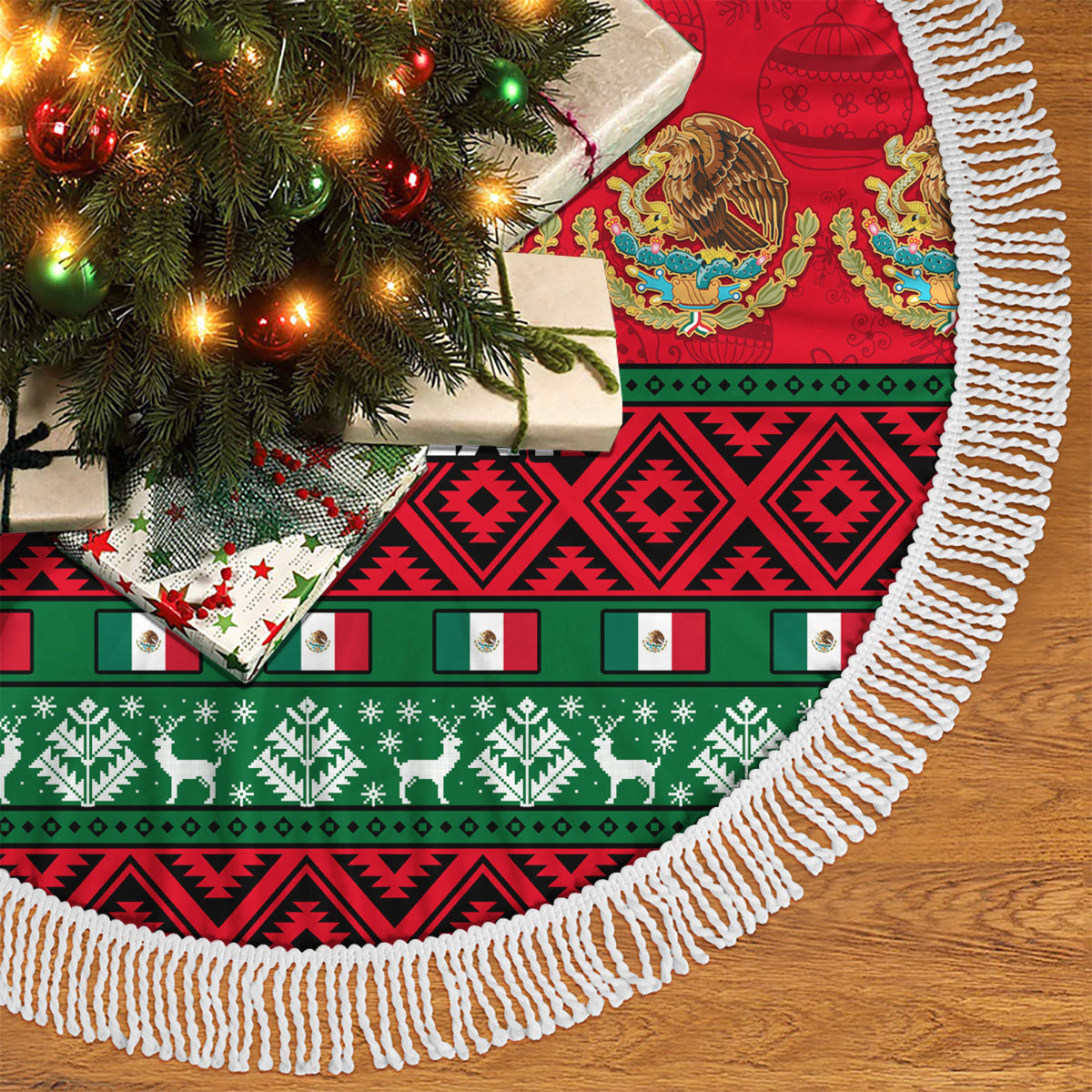 Personalised Mexico Christmas Tree Skirt Feliz Navidad Mexican Pattern - Wonder Print Shop