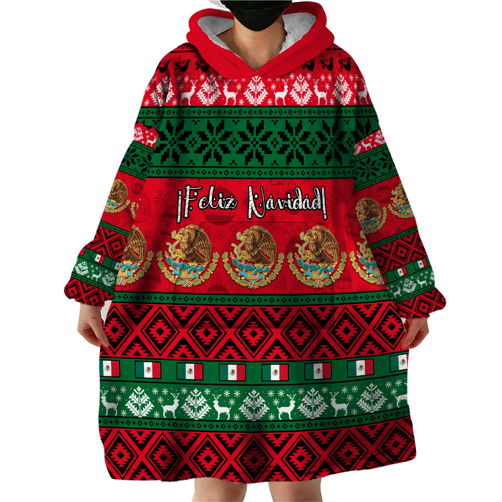 Personalised Mexico Christmas Wearable Blanket Hoodie Feliz Navidad Mexican Pattern - Wonder Print Shop
