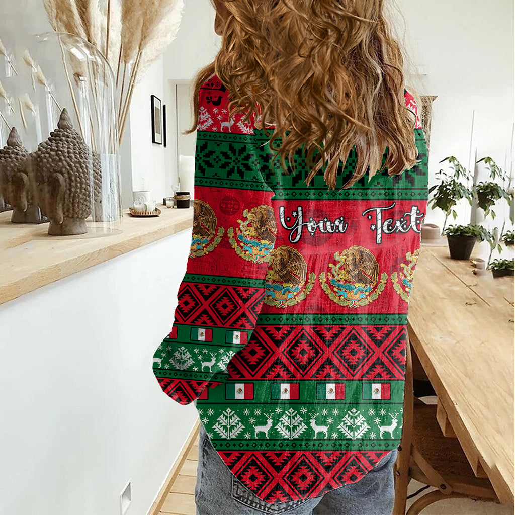 Personalised Mexico Christmas Women Casual Shirt Feliz Navidad Mexican Pattern - Wonder Print Shop