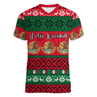 Personalised Mexico Christmas Women V Neck T Shirt Feliz Navidad Mexican Pattern - Wonder Print Shop
