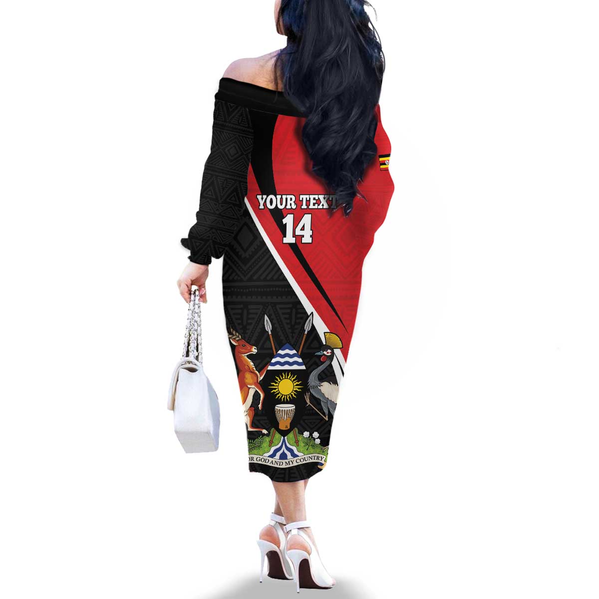 Uganda Rugby Custom Family Matching Off The Shoulder Long Sleeve Dress and Hawaiian Shirt Go Cranes - African Pattern - Wonder Print Shop