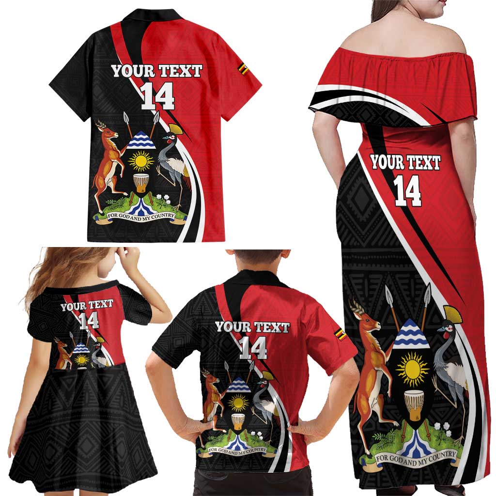 Uganda Rugby Custom Family Matching Off Shoulder Maxi Dress and Hawaiian Shirt Go Cranes - African Pattern - Wonder Print Shop