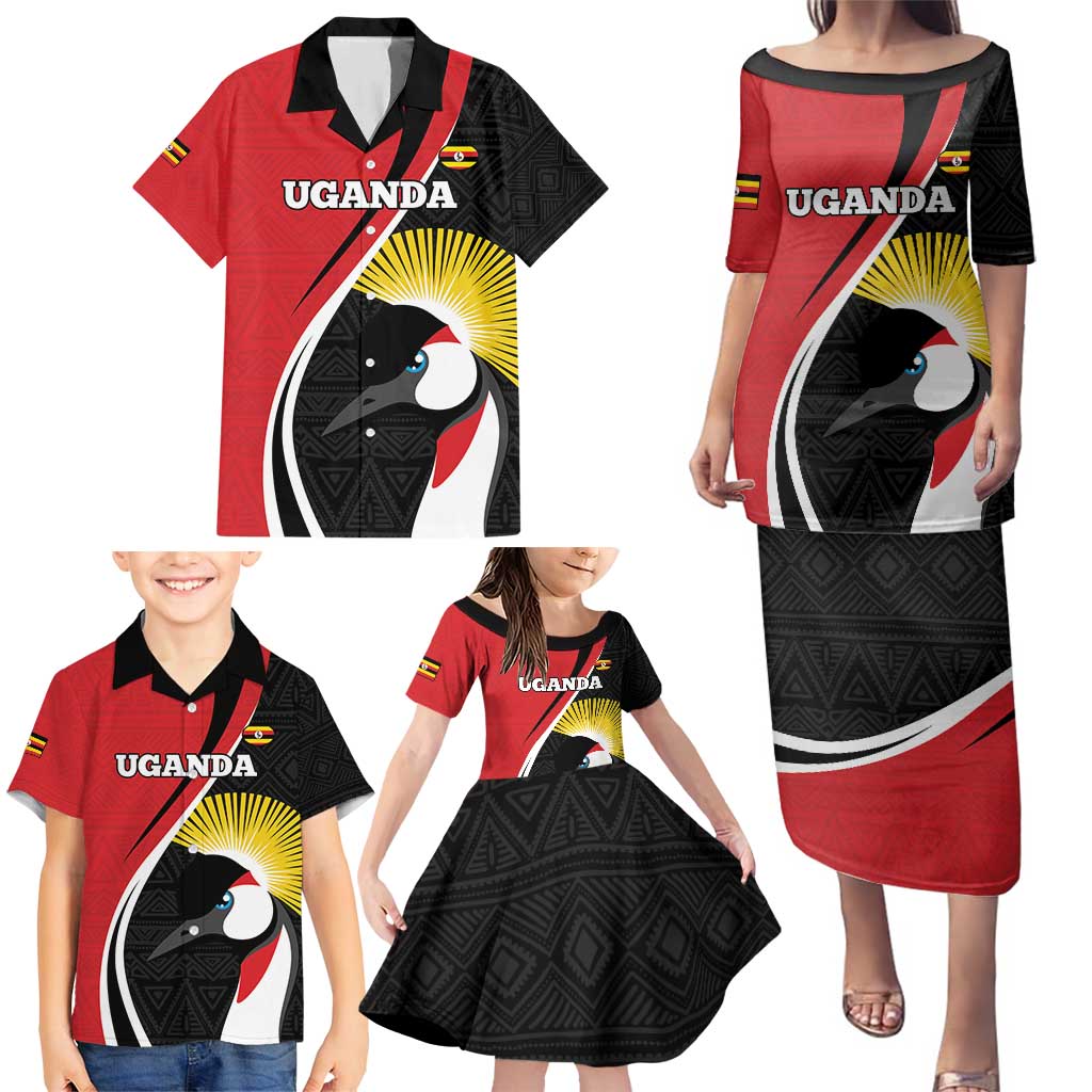 Uganda Rugby Custom Family Matching Puletasi and Hawaiian Shirt Go Cranes - African Pattern - Wonder Print Shop