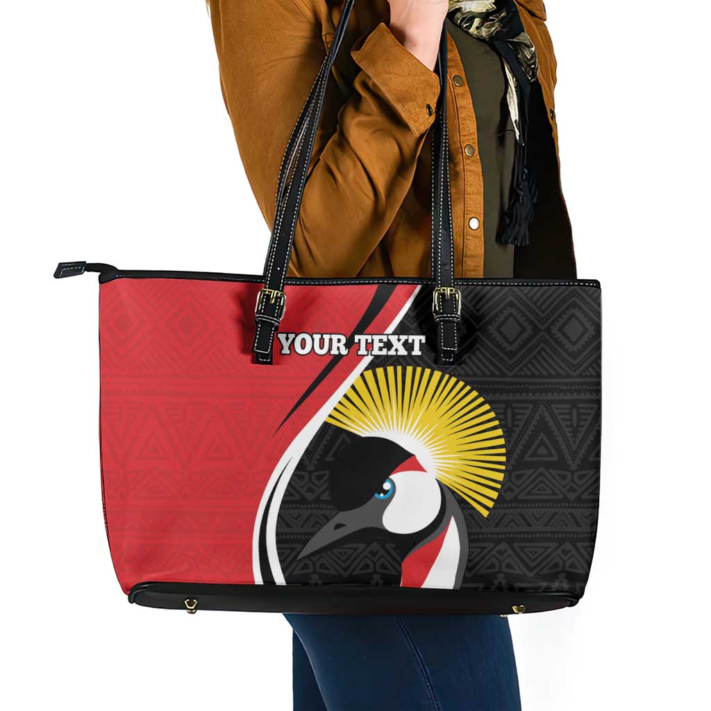 Uganda Rugby Custom Leather Tote Bag Go Cranes - African Pattern - Wonder Print Shop