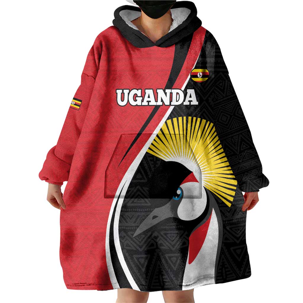 Uganda Rugby Custom Wearable Blanket Hoodie Go Cranes - African Pattern - Wonder Print Shop