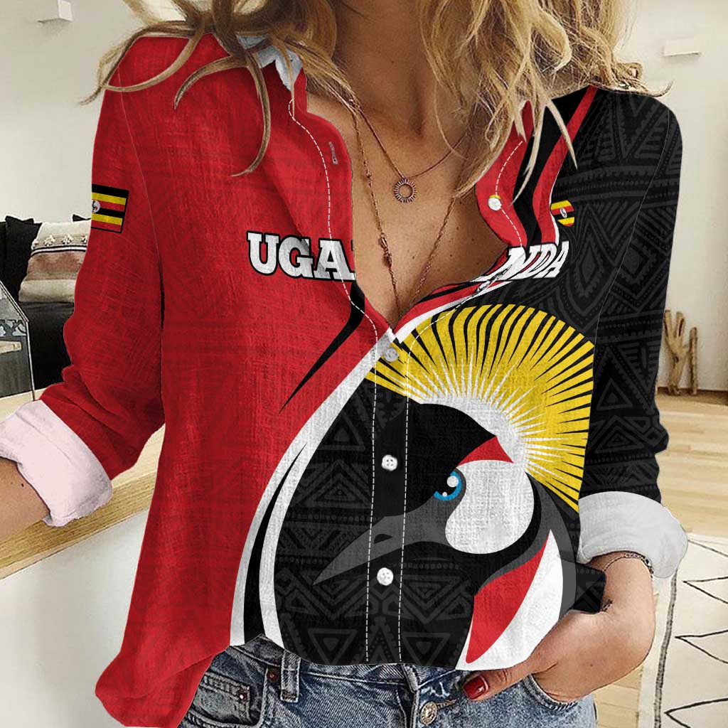 Uganda Rugby Custom Women Casual Shirt Go Cranes - African Pattern - Wonder Print Shop