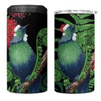 New Zealand Tui Bird Christmas 4 in 1 Can Cooler Tumbler Maori Fern Mix Pohotukawa - Wonder Print Shop
