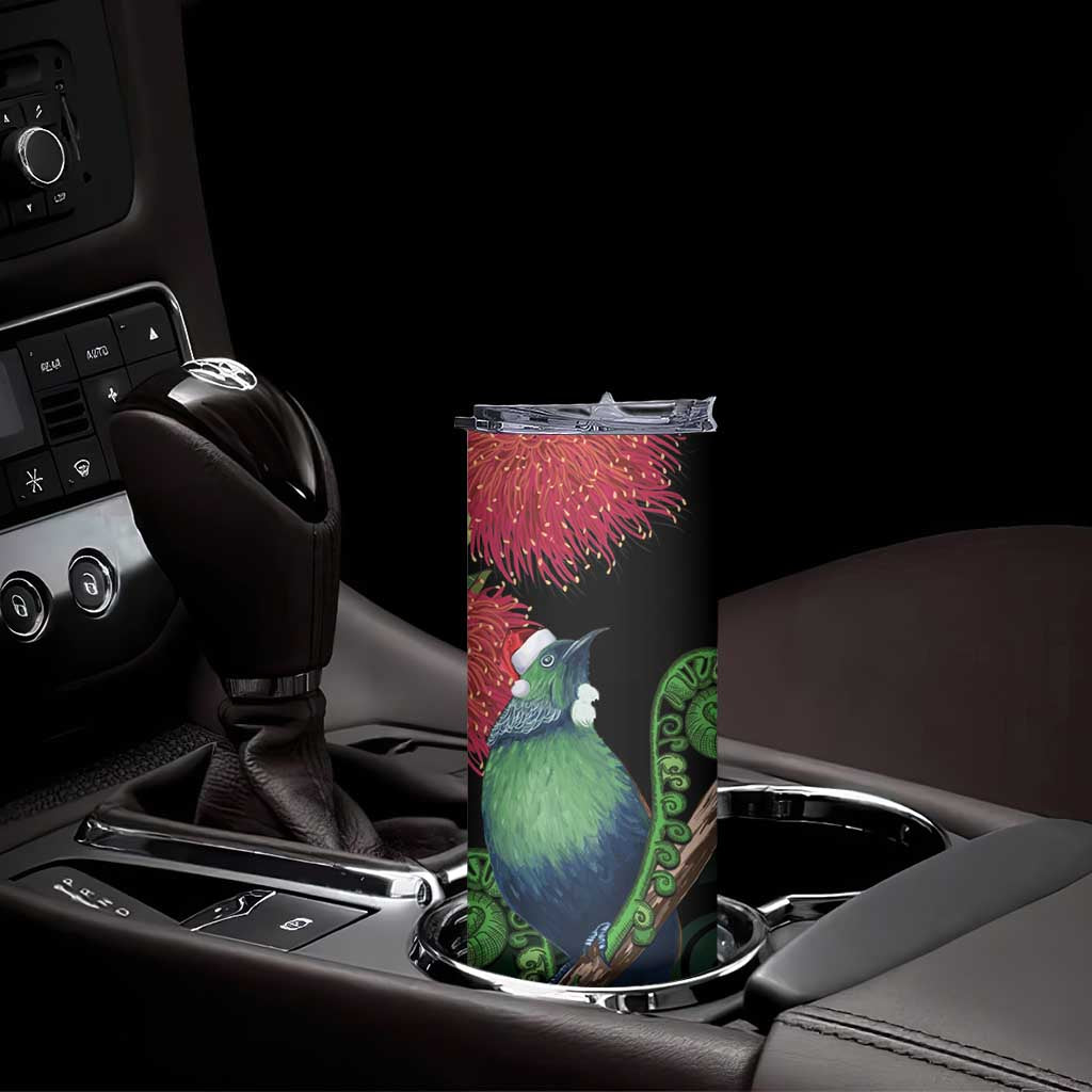 New Zealand Tui Bird Christmas Skinny Tumbler Maori Fern Mix Pohotukawa - Wonder Print Shop
