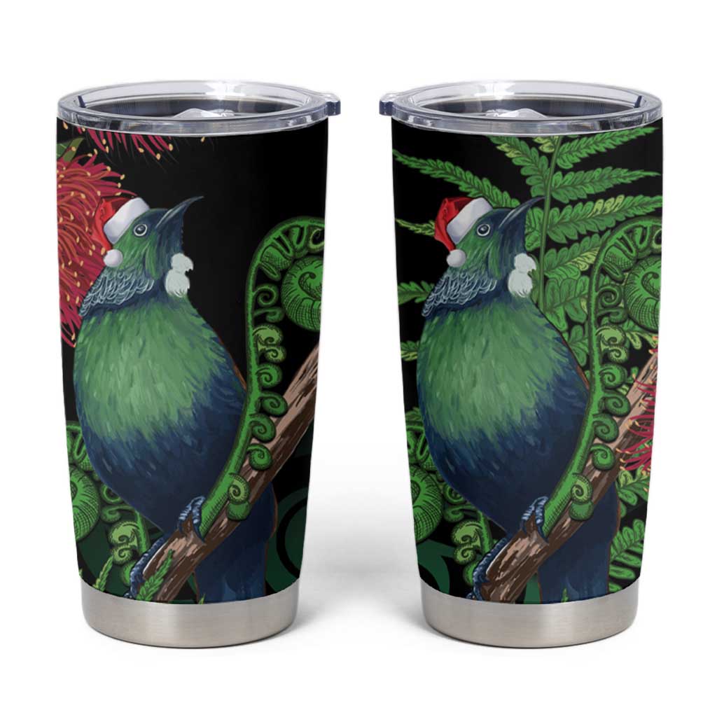 New Zealand Tui Bird Christmas Tumbler Cup Maori Fern Mix Pohotukawa - Wonder Print Shop