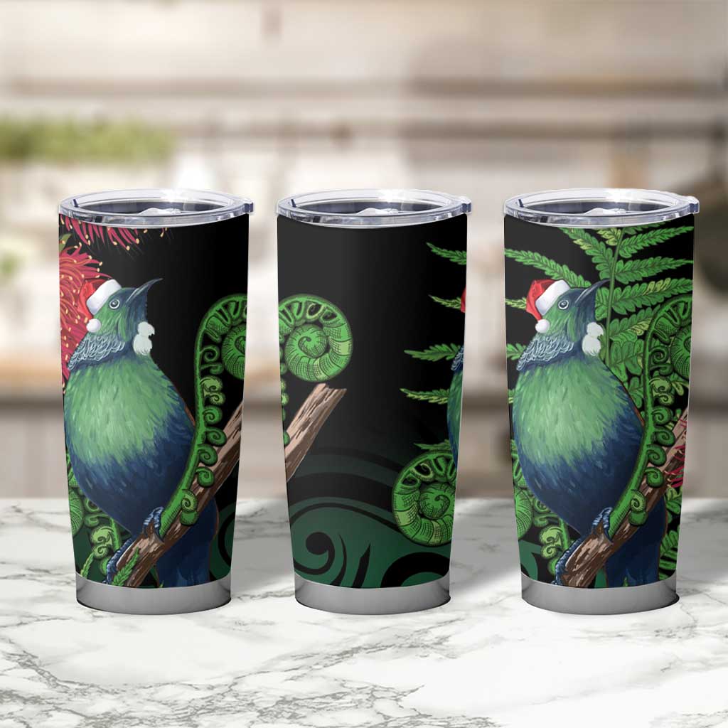 New Zealand Tui Bird Christmas Tumbler Cup Maori Fern Mix Pohotukawa - Wonder Print Shop