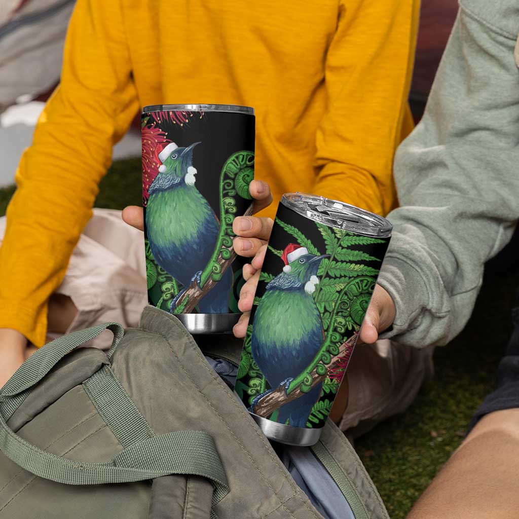 New Zealand Tui Bird Christmas Tumbler Cup Maori Fern Mix Pohotukawa - Wonder Print Shop