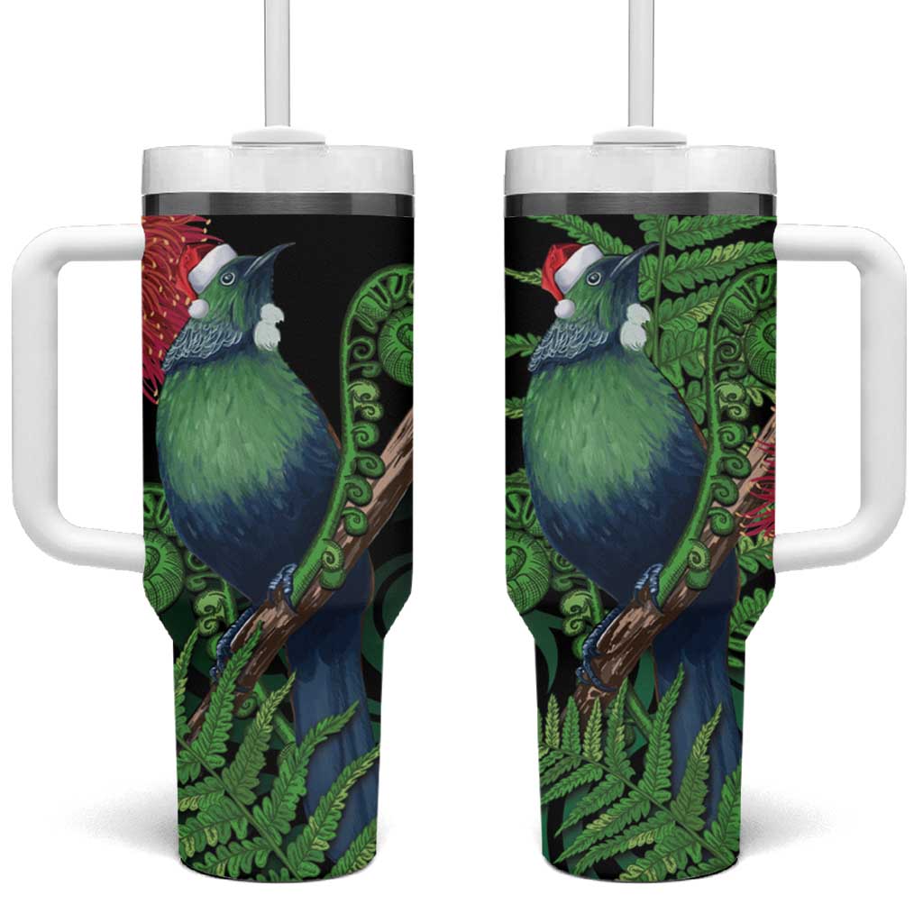 New Zealand Tui Bird Christmas Tumbler With Handle Maori Fern Mix Pohotukawa - Wonder Print Shop