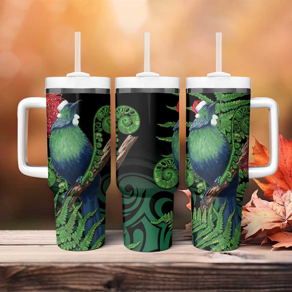 New Zealand Tui Bird Christmas Tumbler With Handle Maori Fern Mix Pohotukawa - Wonder Print Shop