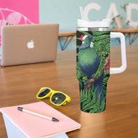 New Zealand Tui Bird Christmas Tumbler With Handle Maori Fern Mix Pohotukawa - Wonder Print Shop
