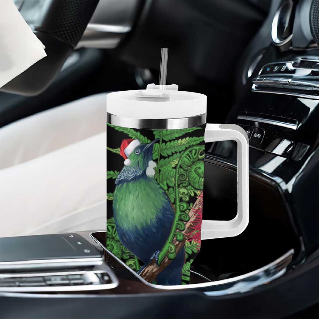 New Zealand Tui Bird Christmas Tumbler With Handle Maori Fern Mix Pohotukawa - Wonder Print Shop