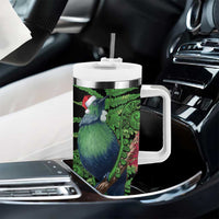 New Zealand Tui Bird Christmas Tumbler With Handle Maori Fern Mix Pohotukawa - Wonder Print Shop