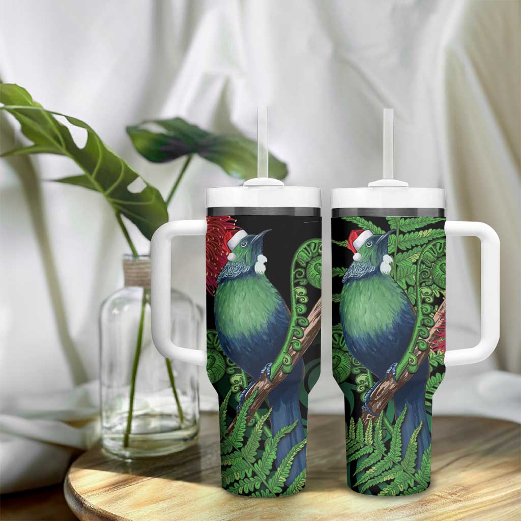 New Zealand Tui Bird Christmas Tumbler With Handle Maori Fern Mix Pohotukawa - Wonder Print Shop
