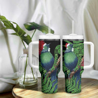 New Zealand Tui Bird Christmas Tumbler With Handle Maori Fern Mix Pohotukawa - Wonder Print Shop