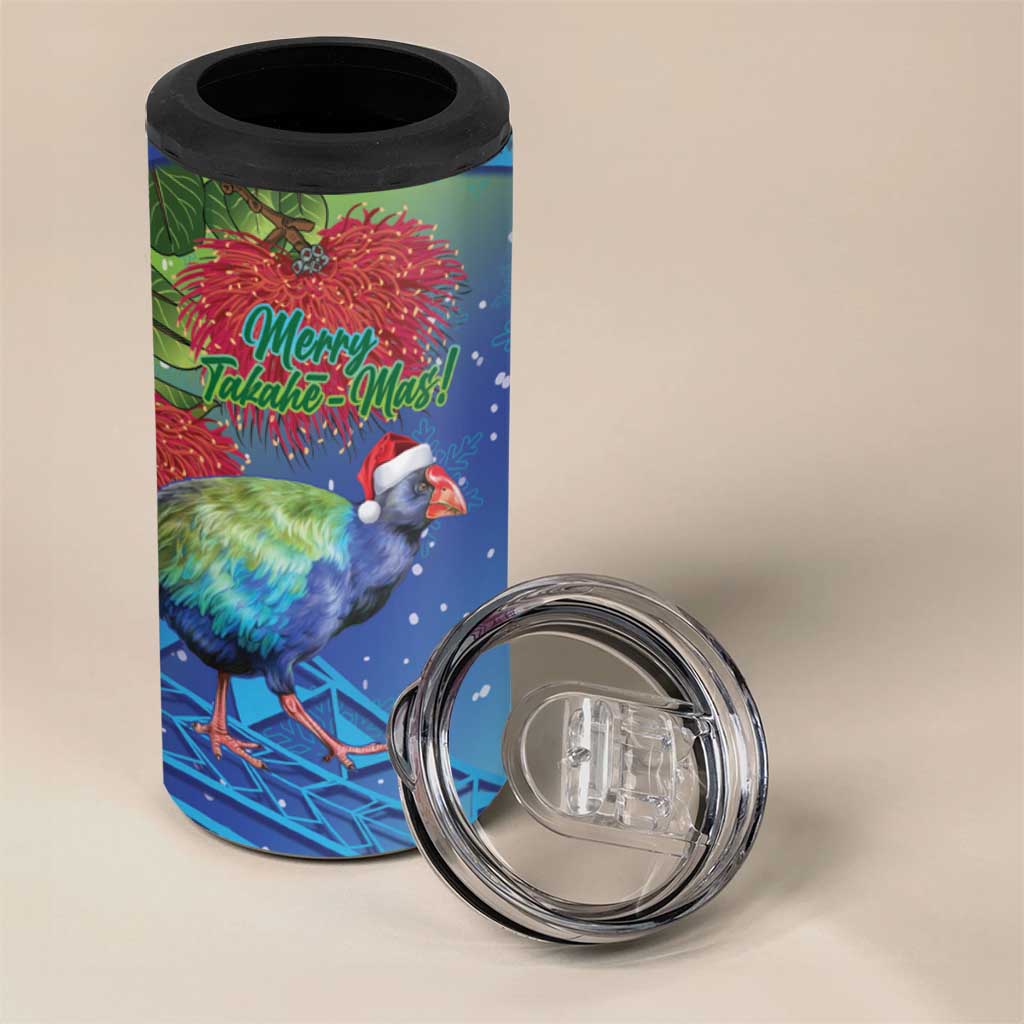New Zealand Takahe Christmas 4 in 1 Can Cooler Tumbler Maori Fern Mix Pohotukawa - Wonder Print Shop