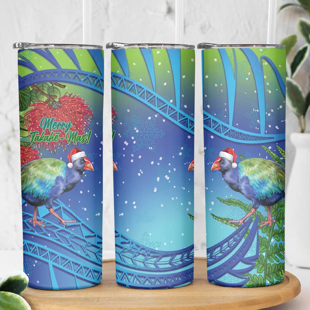 New Zealand Takahe Christmas Skinny Tumbler Maori Fern Mix Pohotukawa - Wonder Print Shop