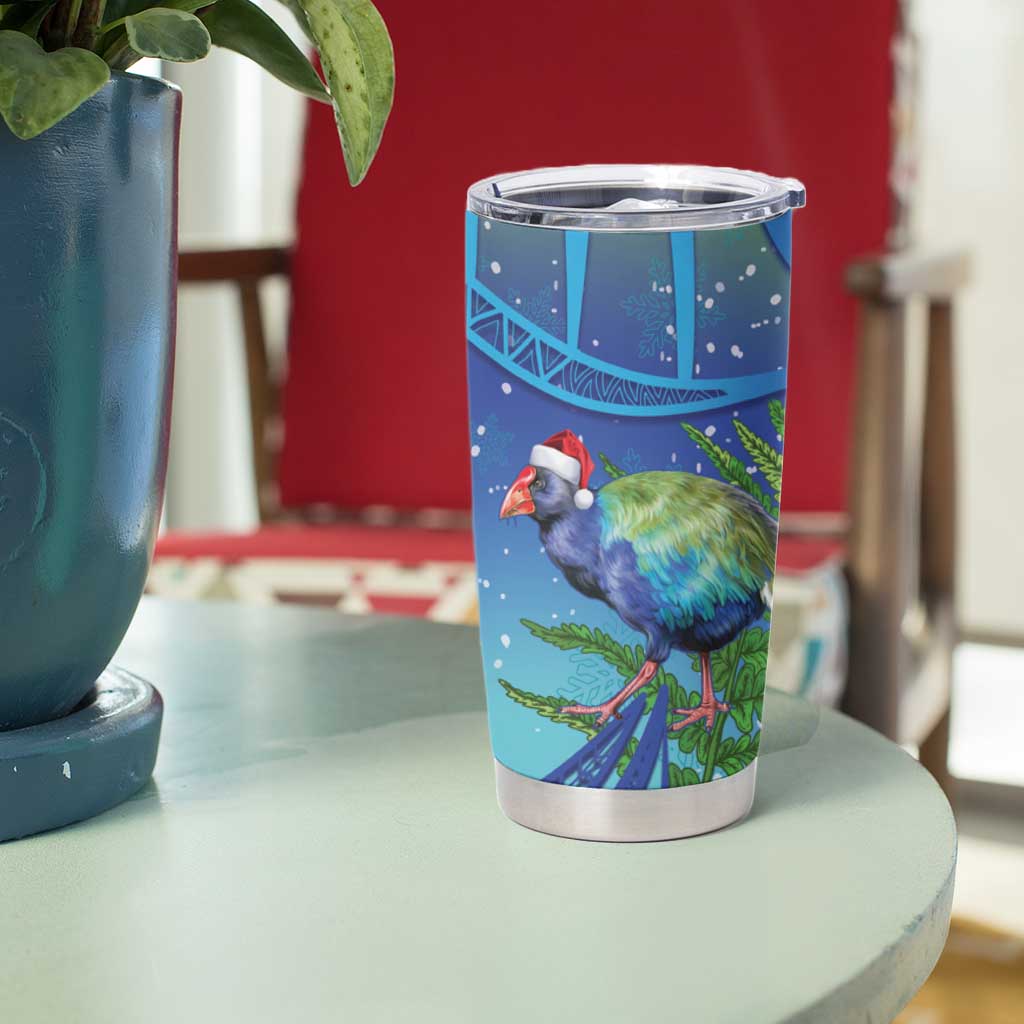 New Zealand Takahe Christmas Tumbler Cup Maori Fern Mix Pohotukawa - Wonder Print Shop