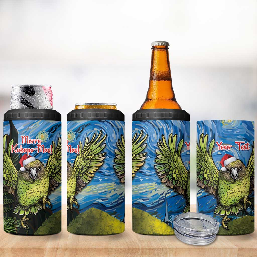 Personalised Jumping Kakapo Christmas 4 in 1 Can Cooler Tumbler New Zealand Fern - Starry Night Style - Wonder Print Shop