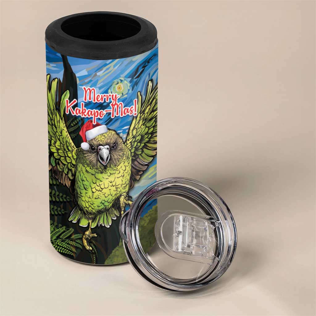 Personalised Jumping Kakapo Christmas 4 in 1 Can Cooler Tumbler New Zealand Fern - Starry Night Style - Wonder Print Shop