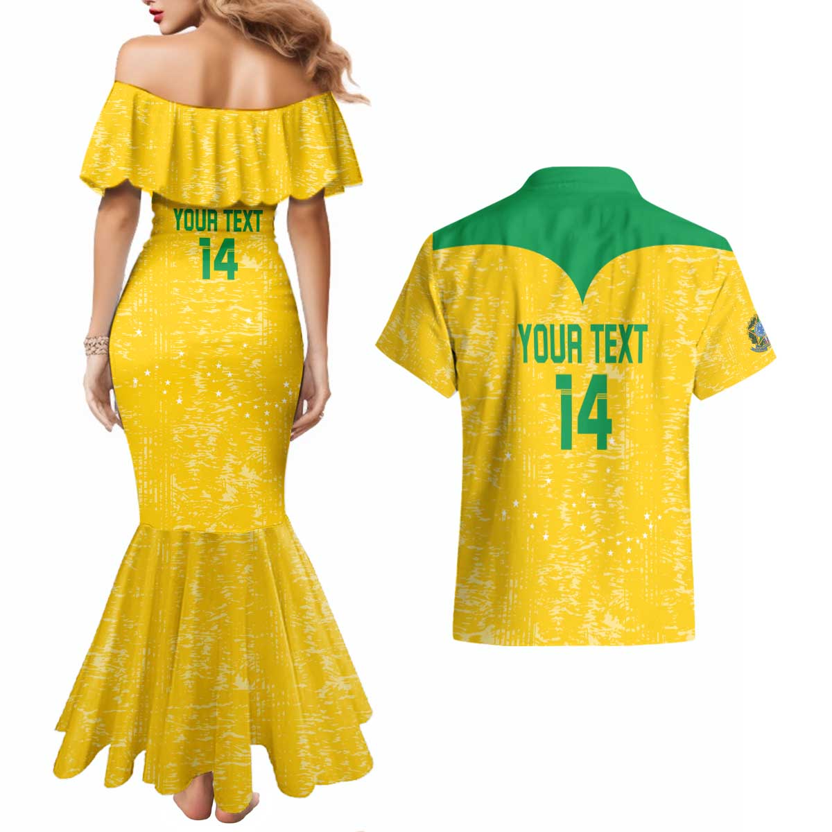 Custom Brasil Volleyball Couples Matching Mermaid Dress and Hawaiian Shirt Vai Canarinhos!