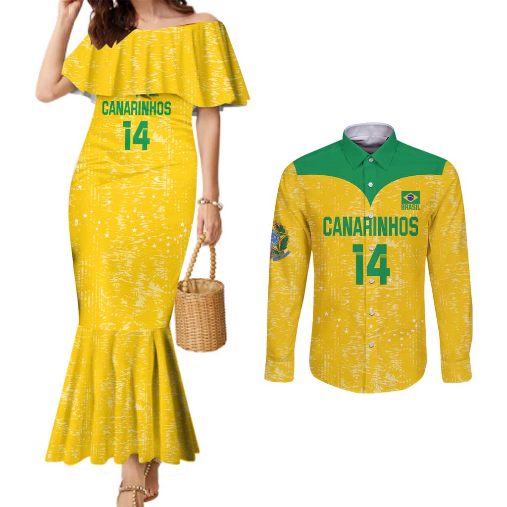 Custom Brasil Volleyball Couples Matching Mermaid Dress and Long Sleeve Button Shirt Vai Canarinhos!