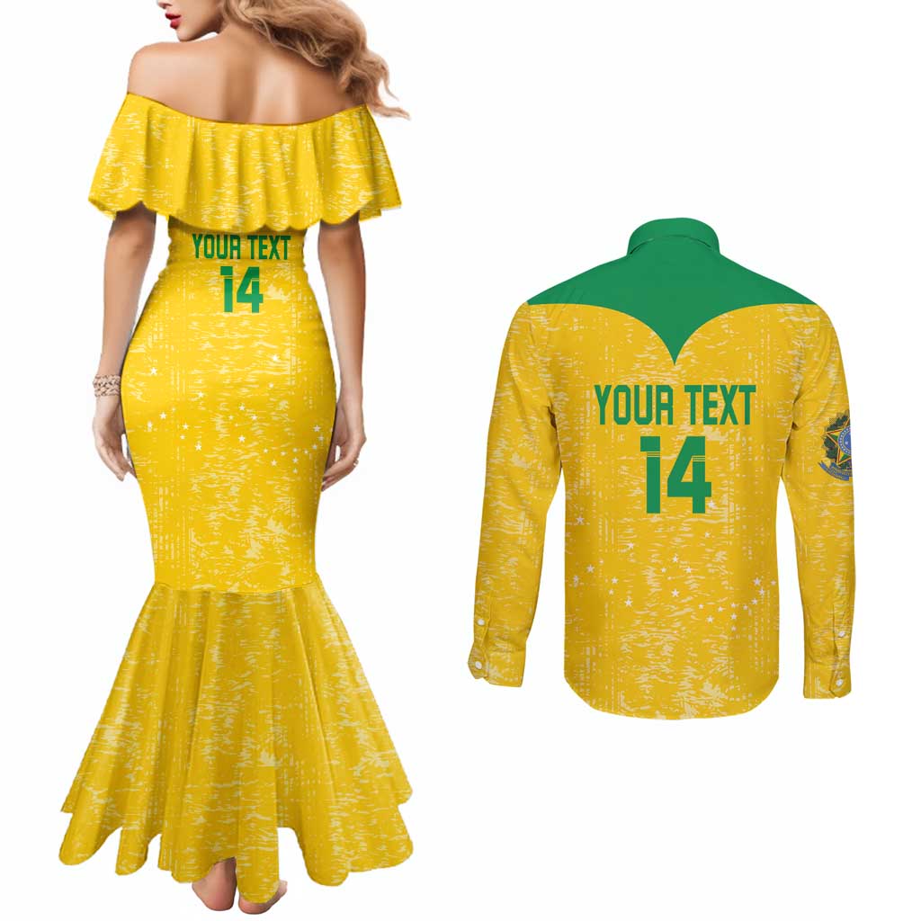 Custom Brasil Volleyball Couples Matching Mermaid Dress and Long Sleeve Button Shirt Vai Canarinhos!