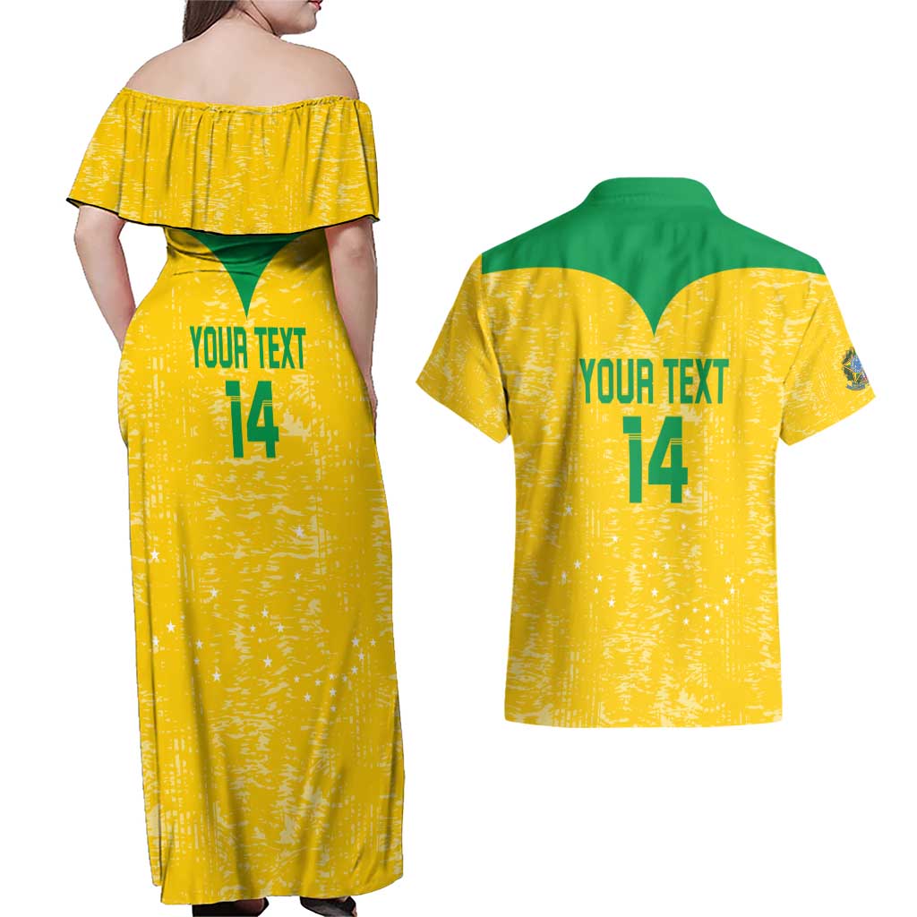 Custom Brasil Volleyball Couples Matching Off Shoulder Maxi Dress and Hawaiian Shirt Vai Canarinhos!
