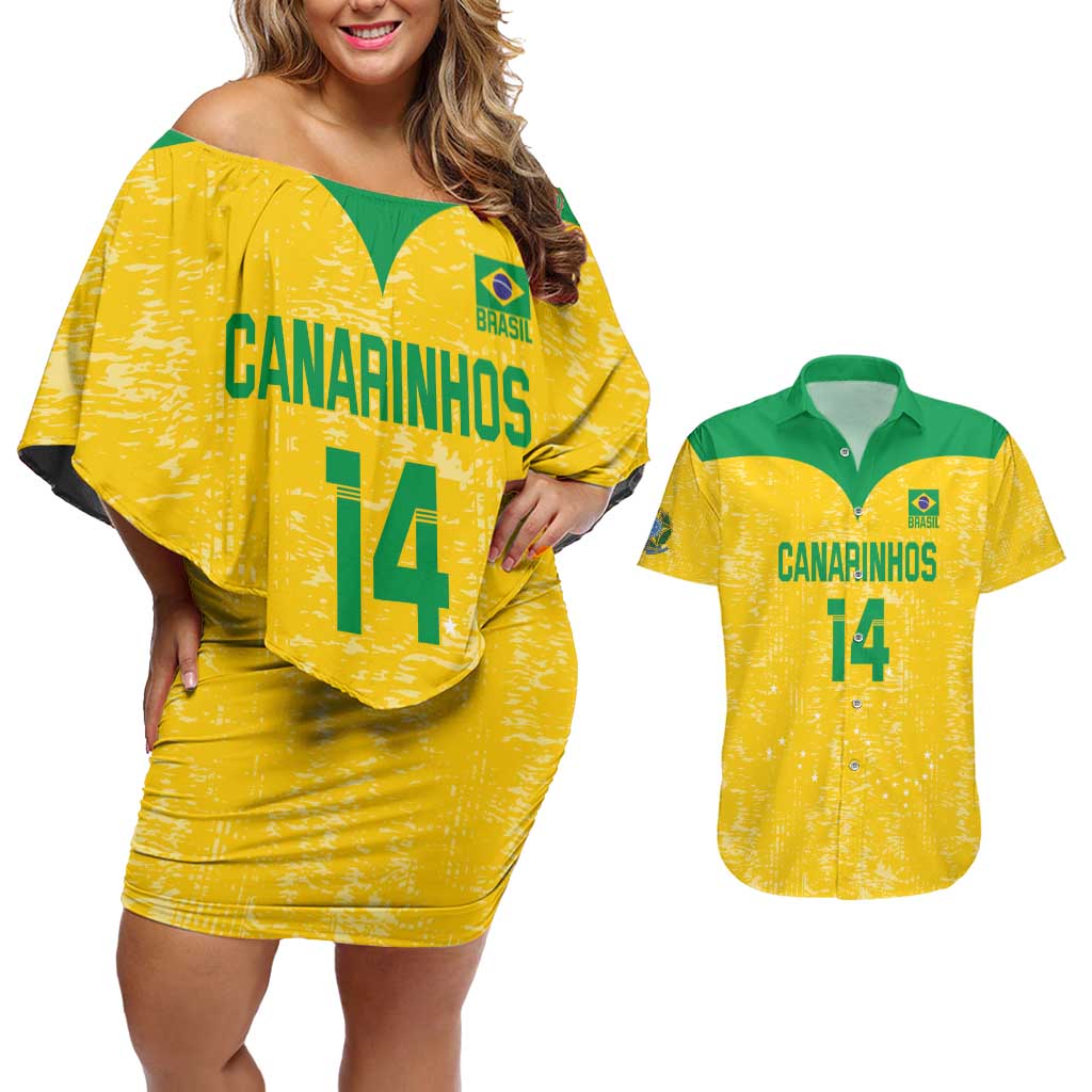 Custom Brasil Volleyball Couples Matching Off Shoulder Short Dress and Hawaiian Shirt Vai Canarinhos!