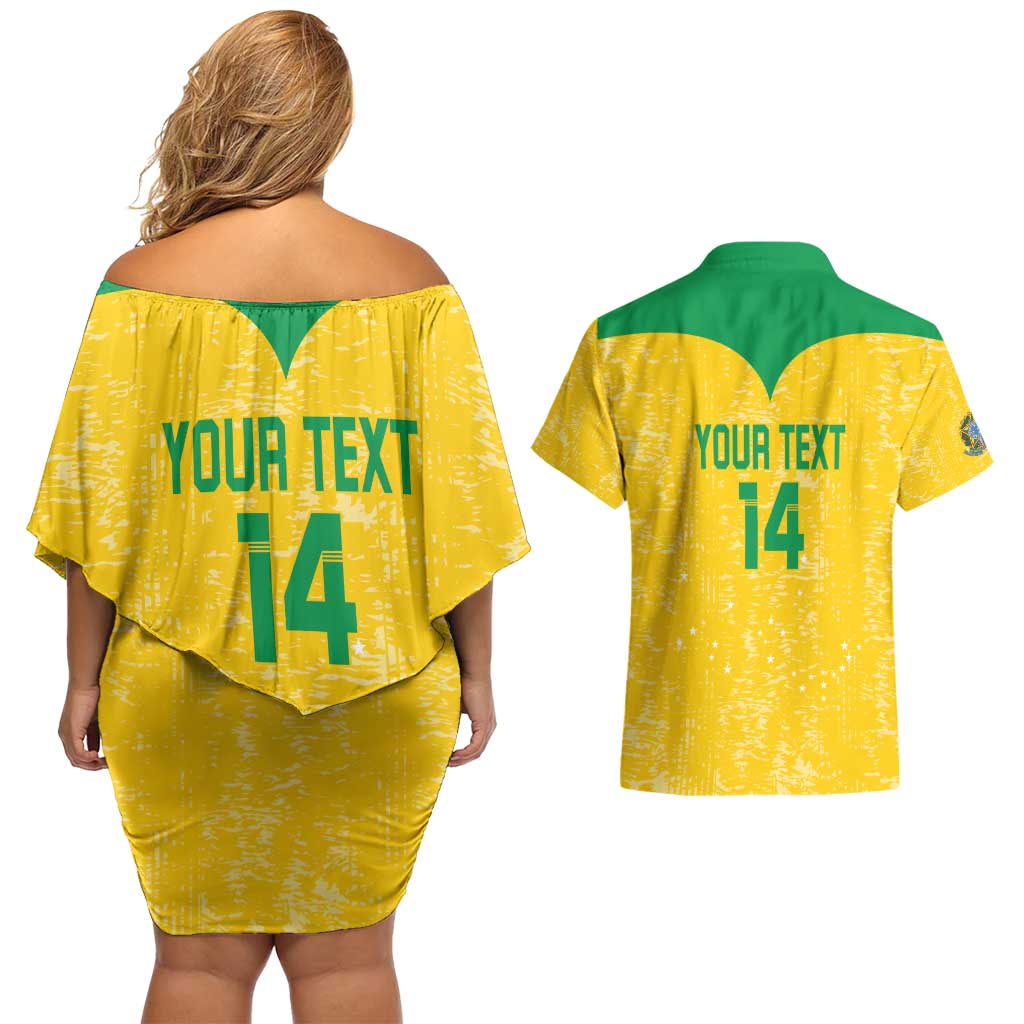 Custom Brasil Volleyball Couples Matching Off Shoulder Short Dress and Hawaiian Shirt Vai Canarinhos!