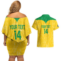 Custom Brasil Volleyball Couples Matching Off Shoulder Short Dress and Hawaiian Shirt Vai Canarinhos!
