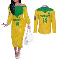 Custom Brasil Volleyball Couples Matching Off The Shoulder Long Sleeve Dress and Long Sleeve Button Shirt Vai Canarinhos!