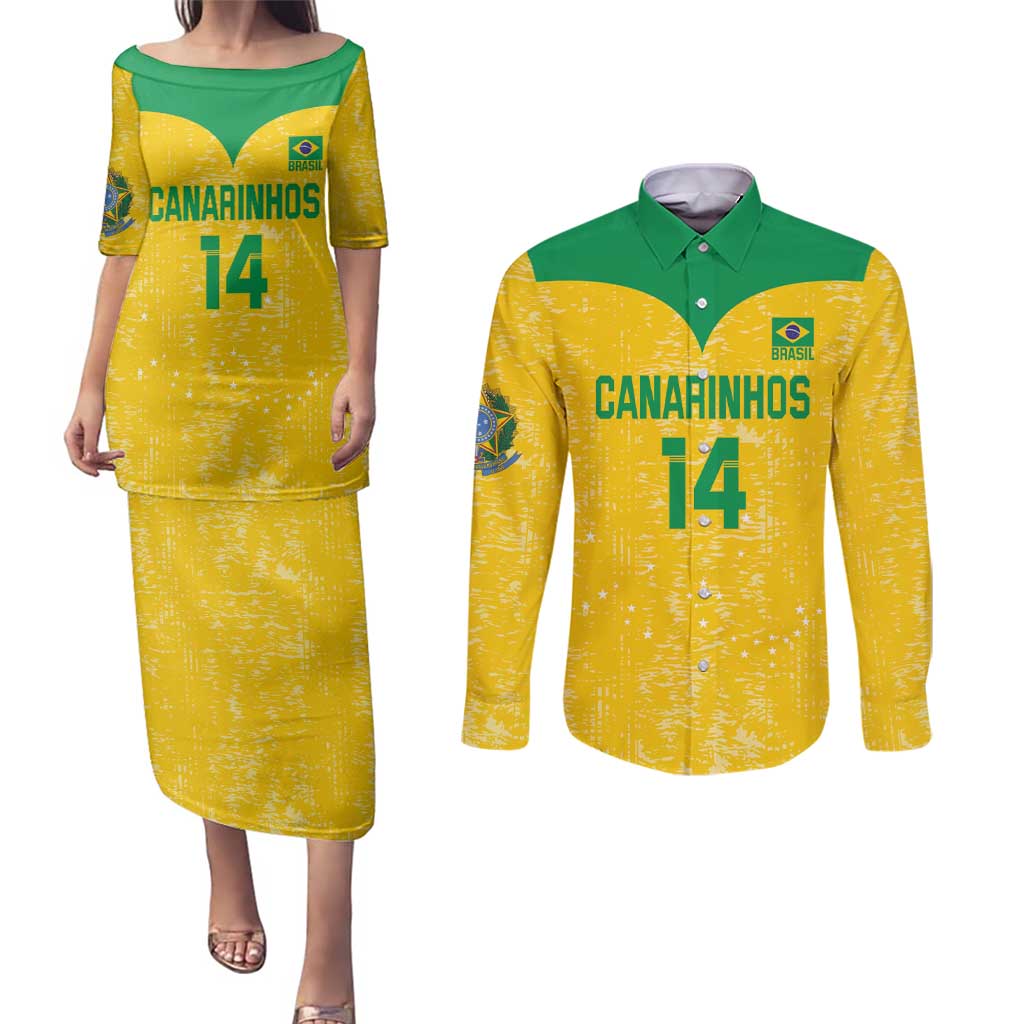 Custom Brasil Volleyball Couples Matching Puletasi and Long Sleeve Button Shirt Vai Canarinhos!