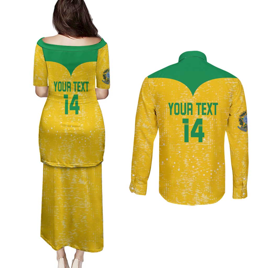 Custom Brasil Volleyball Couples Matching Puletasi and Long Sleeve Button Shirt Vai Canarinhos!