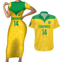 Custom Brasil Volleyball Couples Matching Short Sleeve Bodycon Dress and Hawaiian Shirt Vai Canarinhos!