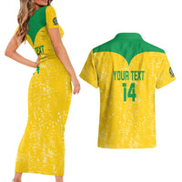Custom Brasil Volleyball Couples Matching Short Sleeve Bodycon Dress and Hawaiian Shirt Vai Canarinhos!