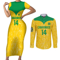 Custom Brasil Volleyball Couples Matching Short Sleeve Bodycon Dress and Long Sleeve Button Shirt Vai Canarinhos!