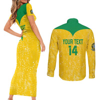 Custom Brasil Volleyball Couples Matching Short Sleeve Bodycon Dress and Long Sleeve Button Shirt Vai Canarinhos!